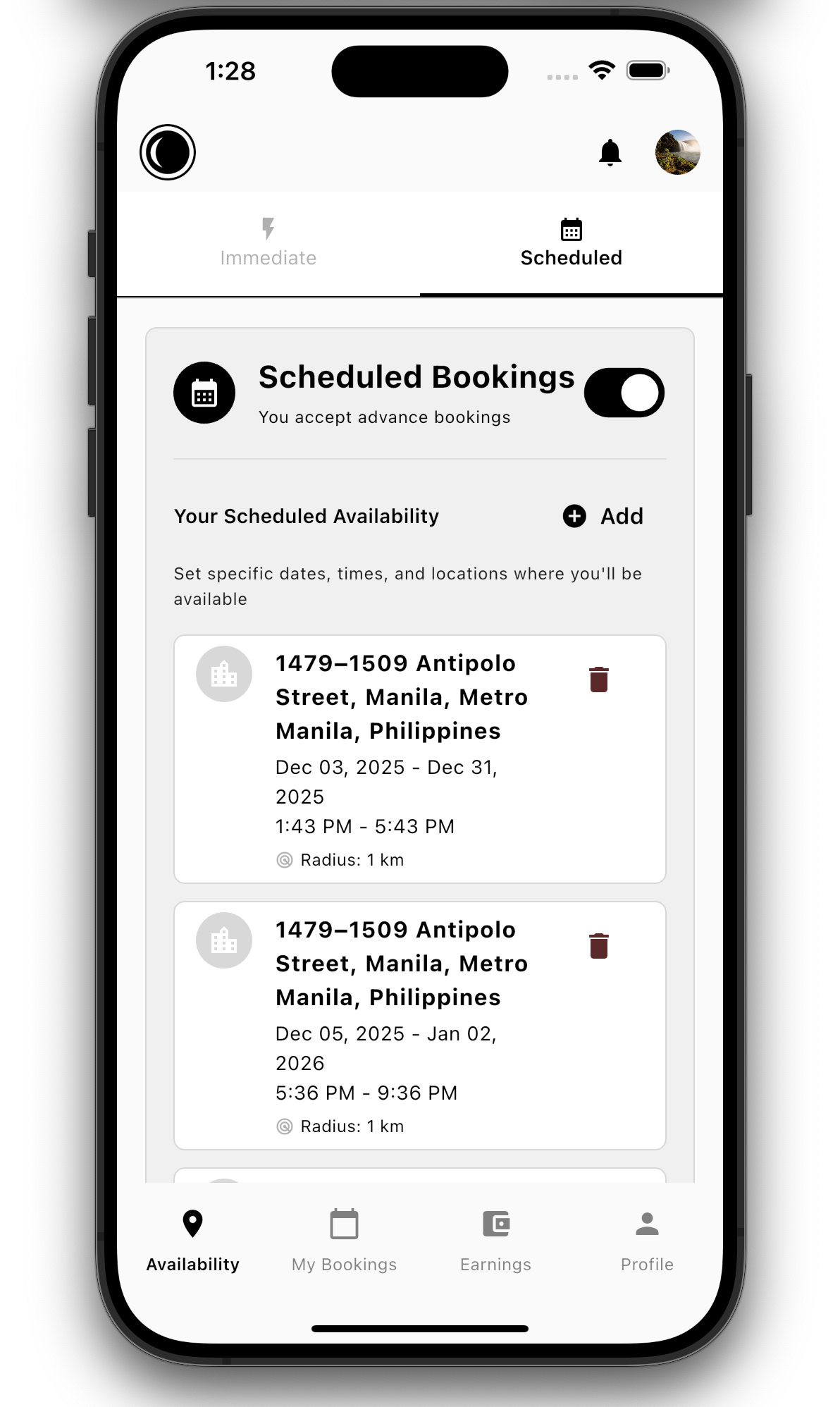 Scheduled booking management